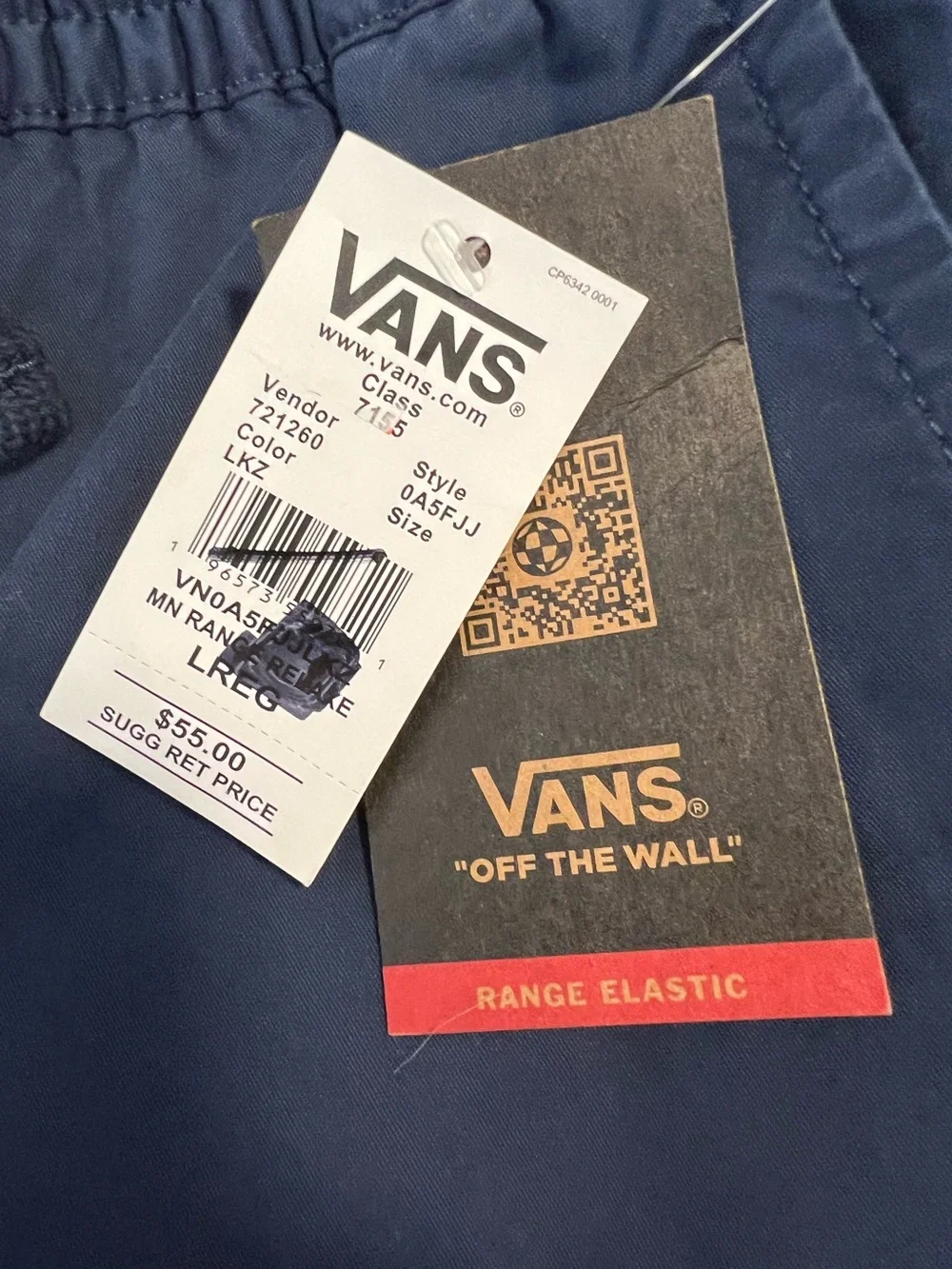 NWT Vans Men's Range Elastic Relaxed Fit Pants Size Large Color Navy Blue